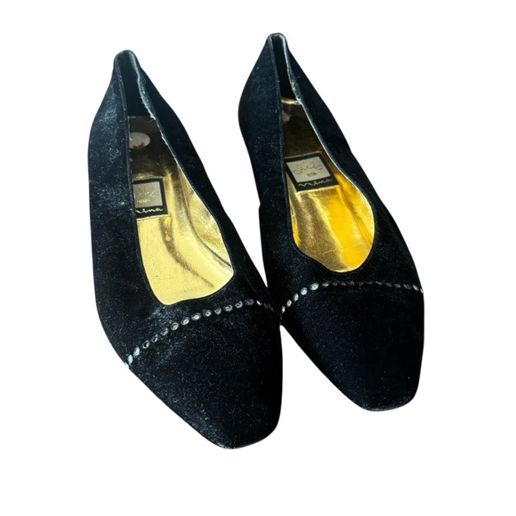 Nina Black Velvet Loafers with Gold Accent - Picture 1 of 6